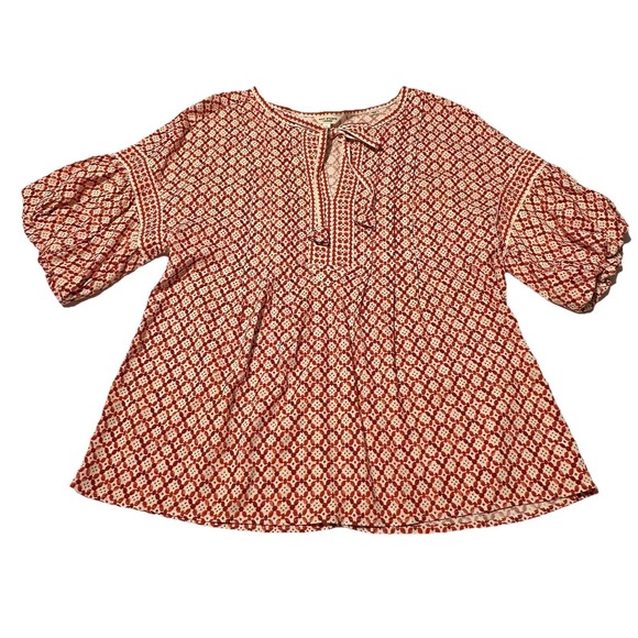 Max Studio London Red and Cream Geometric Patterned Blouse Size Medium - Picture 1 of 10